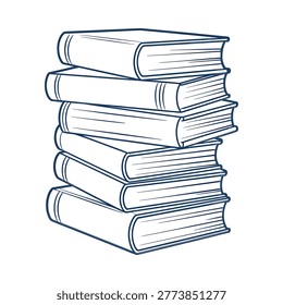 Simple blue line drawing showcases a neat stack of four books, suggesting learning.