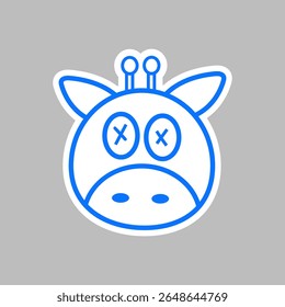 Desenho simples em linha azul de uma cabeça de girafa estilizada com olhos e antenas riscados