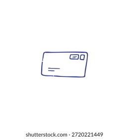 A simple blue line drawing of a white rectangular envelope with a stamp and address lines, isolated on a clean background.