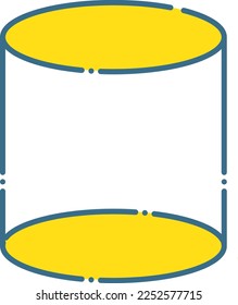 Simple blue line drawn with dashed line and yellow cylinder illustration