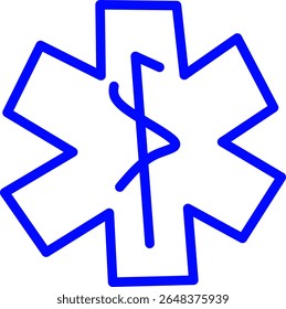 Simple blue line icon of an ambulance star with a medical theme. Ideal for healthcare, emergency services, hospital apps, infographics and medical branding.
