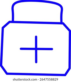 Simples ícone de linha azul de um kit de primeiros socorros com um tema médico. Ideal para serviços de saúde, emergências, aplicativos hospitalares, infográficos e marcas médicas.
