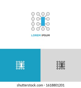 Simple Blue line icon logo technology isolated on white blue grey background. Circuit symbol design concept. Vector Illustration.