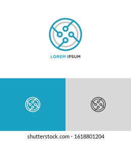 Simple Blue line icon logo technology isolated on white blue grey background. Circuit symbol design concept. Vector Illustration.