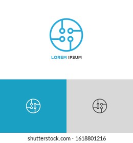 Simple Blue line icon logo technology isolated on white blue grey background. Circuit symbol design concept. Vector Illustration.