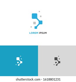 Simple Blue line icon logo technology isolated on white blue grey background. Circuit symbol design concept. Vector Illustration.