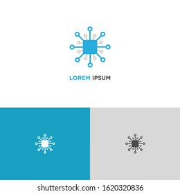 Simple Blue line icon logo technology isolated on white blue grey background. Circuit symbol design concept. Vector Illustration.