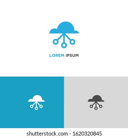 Simple Blue line icon logo technology isolated on white blue grey background. Circuit and cloud symbol design concept. Vector Illustration.