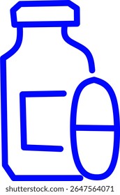 Einfache blaue Linie Symbol einer Pillen mit einem medizinischen Thema. Ideal für Gesundheitswesen, Notfalldienste, Krankenhaus-Apps, Infografiken und medizinische Markendarstellung.