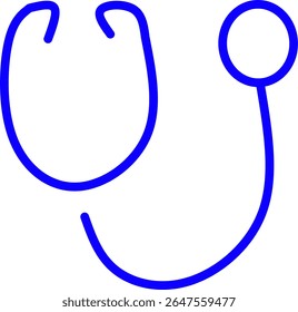 Simple blue line icon of an stethoscope with a medical theme. Ideal for healthcare, emergency services, hospital apps, infographics and medical branding.