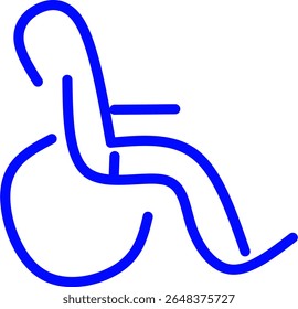 Simples ícone de linha azul de uma cadeira de rodas com um tema médico. Ideal para serviços de saúde, emergências, aplicativos hospitalares, infográficos e marcas médicas.