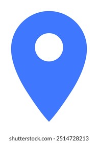 Un simple marcador de pin de mapa azul con un centro hueco. Ideal para navegación, geografía, planificación de viajes, ubicación de mapas y localización de lugares. Estilo de Vector minimalista.