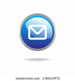 Simple Blue Message Icon Illustration Design, Modern Button Mail Symbol with Glossy Effect Template Vector