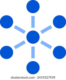 Molécula azul simple o átomo con icono de señalización de electrones o símbolo de equipo de red. Imagen vectorial.