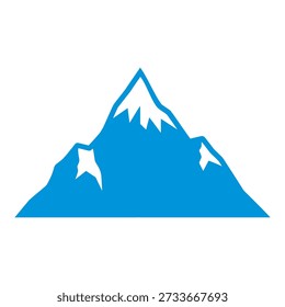 Un icono de montaña azul simple con gorras de nieve sobre un fondo blanco