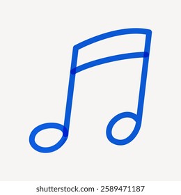 Simple blue music note icon on a white background. Music note symbol, minimalist design. Blue music note, clean and modern style, perfect for music themes. Doodle illustration vector.