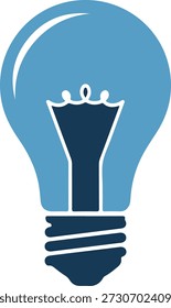 A simple blue and navy light bulb on a white background, representing a basic yet effective symbol for ideas and innovation in a clean and minimalist style.