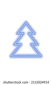 Sencilla forma de neón azul de un árbol de Navidad aislado en blanco. Ilustración del vector