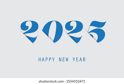 Simple Blue New Year Card, Cover or Background Design, Vector Template - 2025