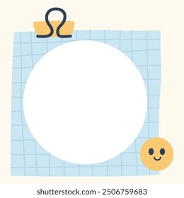 A simple blue notepad with a clip and a smiling emoji.