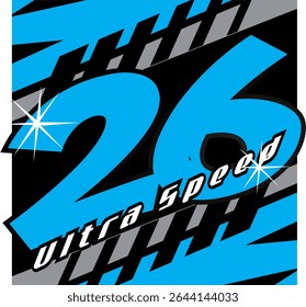 Vetor simples de número 26 azul, texto de ultrarvelocidade.