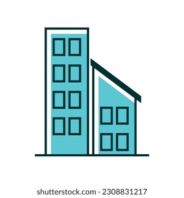 Simple Blue Office Building with Line for Town and Cityscape Graphic Icon Clip art Illustration Isolated on White Background