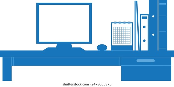 Material de ilustración de escritorio de oficina azul simple