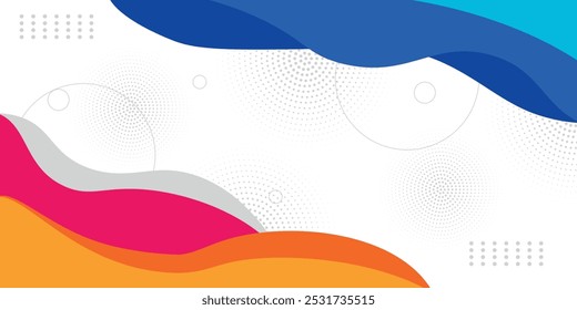 Design simples de banner empresarial geométrico azul e laranja. design criativo de banner com formas de onda e linhas no fundo branco para modelo. 