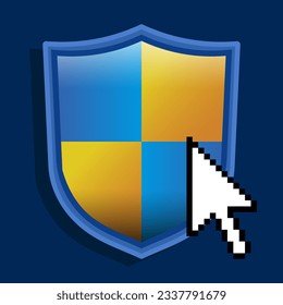 simple blue and orange shield, cursor arrow, vector illustration 