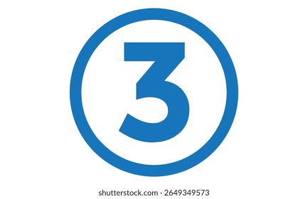 simple blue outline circle on blue number three symbol.