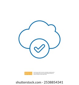 A simple blue outline of a cloud with a checkmark inside, symbolizing successful data upload or cloud storage verification.