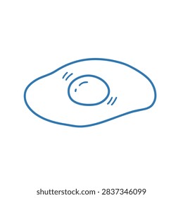 A simple blue outline doodle of a fried egg with a sunny side up yolk isolated on a white background