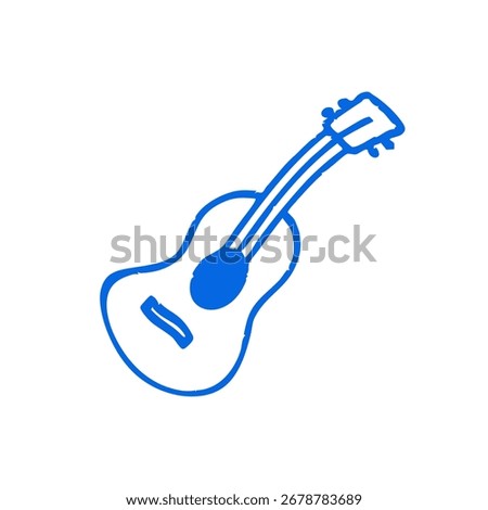 Simple blue outline drawing of a acoustic guitar
