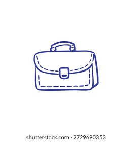 A simple blue outline drawing of a briefcase sits against a white background.