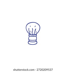 Un simple dibujo de contorno azul representa un cepillo de afeitar clásico con cerdas y un mango sobre un fondo blanco limpio.