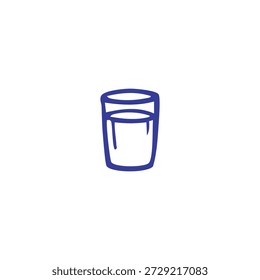 Eine einfache blaue Umrisszeichnung zeigt ein mit einem Getränk gefülltes Glas auf weißem Hintergrund, das für ein Symbol geeignet ist.