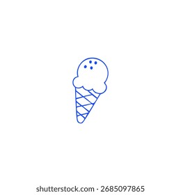 Einfache blaue Umrisszeichnung einer Eistüte mit einer Kugel Eis