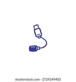 A simple blue outline drawing of a usb-c charging cable connected to a device.