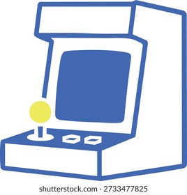 Einfache, blaue Umrissgrafik eines Arcade-Kabinetts mit Joystick und Tasten