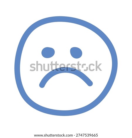 A simple blue outline of a sad face emoji, conveying feelings of unhappiness or dissatisfaction.