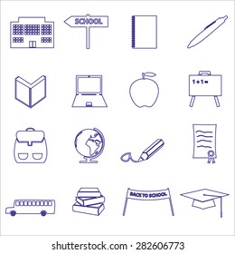 simple blue outline school icons set eps10