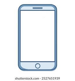 Um simples contorno azul de um smartphone com uma tela em branco pronta para personalização ou design