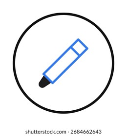 Un icono de lápiz delineado en azul dentro de un círculo negro. La Imagen evoca temas de educación, escritura, creatividad y diseño. Ideal para representar el aprendizaje, la comunicación y el Diseño gráfico