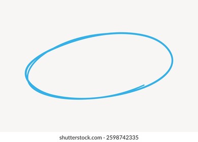 Simple blue oval line on a white background. Minimalist design with a blue oval shape. Oval line art, blue oval, white background. Simple and clean design. Doodle illustration vector.