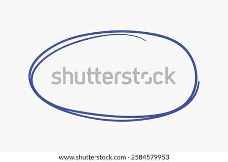 Simple blue oval sketch on white background. Blue oval, hand-drawn, simple design. Oval shape, blue color, minimalistic sketch. White background, blue oval. Doodle illustration vector.