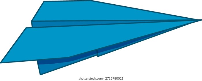 Einfaches blaues Papierflugzeug, flacher Vektorstil, saubere Linien, minimale Schattierung, weißer Hintergrund