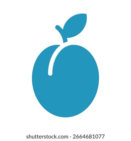 Simple Blue Peach Fruit Icon with Leaf and Stem, Isolated Design
