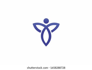Simple blue people vector logo with line concept design