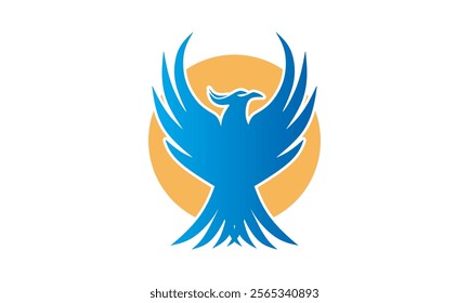 simple blue phenix and moon logo, silhouette of abstract bird flying vector illustrations