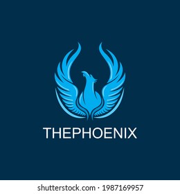 SIMPLE BLUE PHOENIX logo, silhouette of abstract birds from heaven vector illustrations